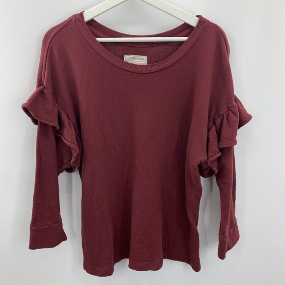 Current Elliott Size 1 S Sweatshirt The Ruffle Long Sleeve Red Cabernet Women’s - Picture 3 of 9